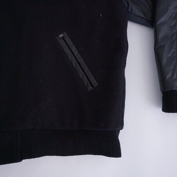 Vintage '90s Marv Holland Black Wool Leather Button Up Varsity Jacket L - Picture 6 of 9